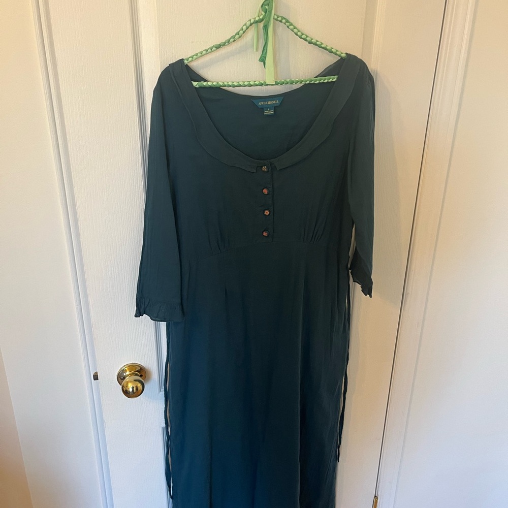 NWOT 100% Cotton April Cornell Teal Button-Front Dress